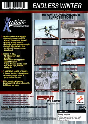 ESPN Winter X Games Snowboarding box cover back